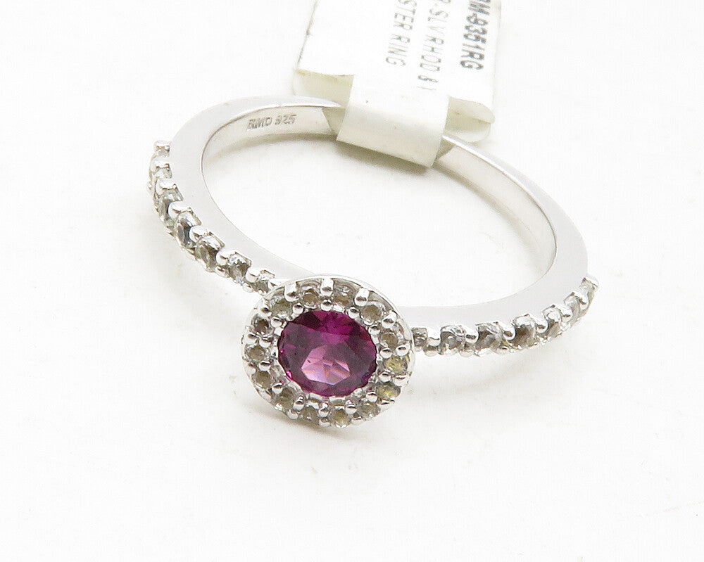 925 Sterling Silver  Pink & White Topaz Shiny Band Ring Sz 6.5  RG12852