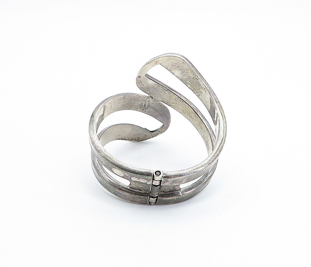 MEXICO 925 Sterling Silver  Vintage Dark Tone Bypass Bangle Bracelet  BT2923