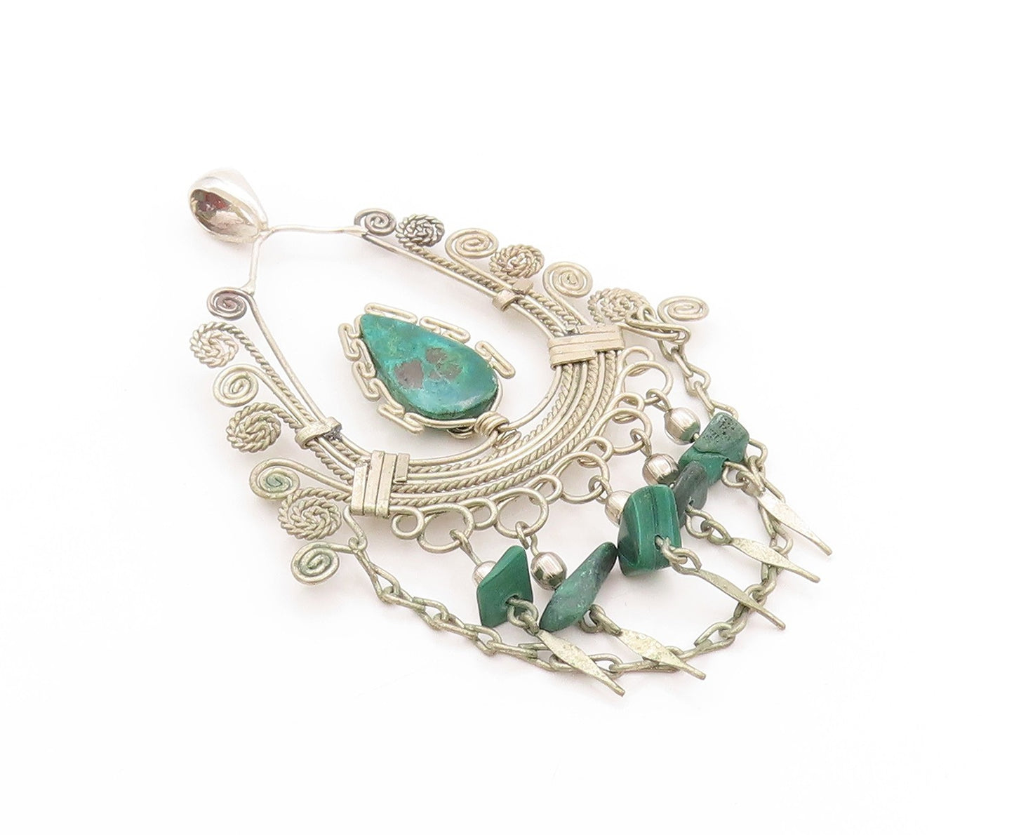 925 Sterling Silver Vintage Pendant Ethnic Crescent Style Wired Eilat  PT24209