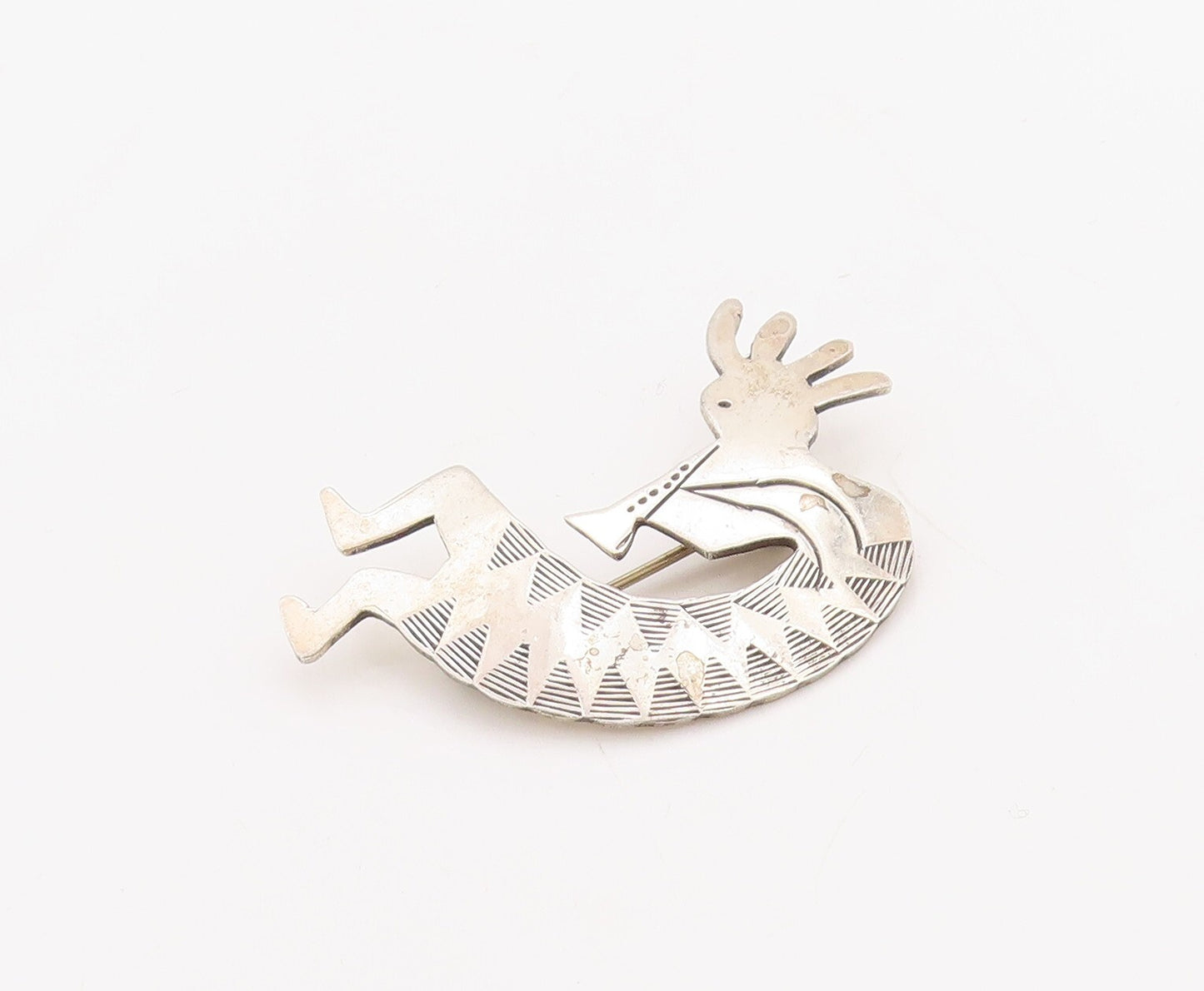 925 Sterling Silver Vintage Brooch Pin NAVAJO Trible Man Playing Music  BP11207