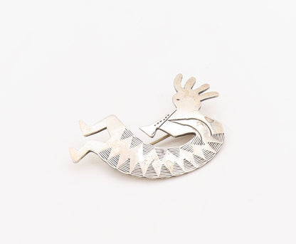 925 Sterling Silver Vintage Brooch Pin NAVAJO Trible Man Playing Music  BP11207
