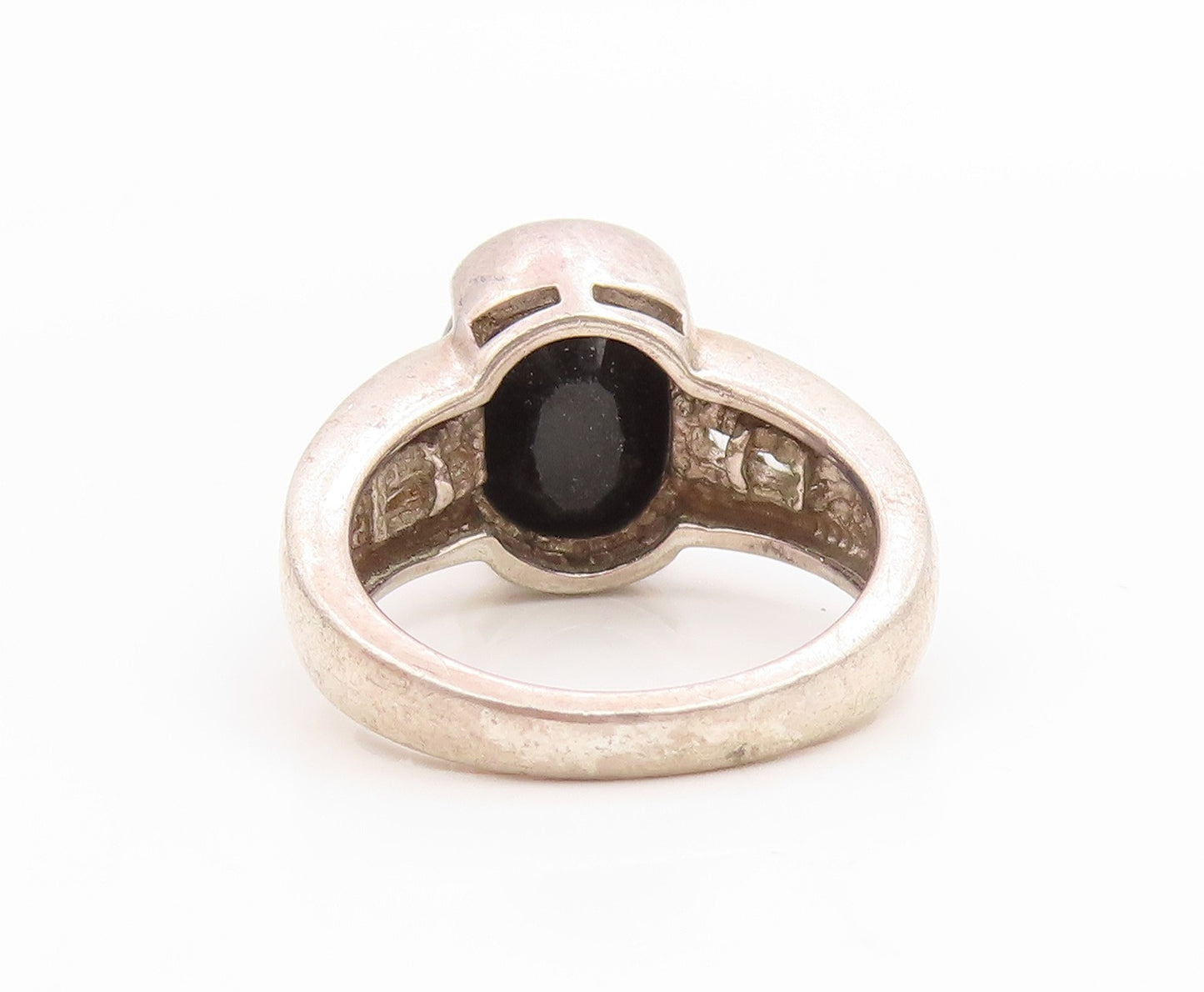 925 Sterling Silver Vintage Ring Onyx & Topaz Statement Band  Sz 7  RG35833