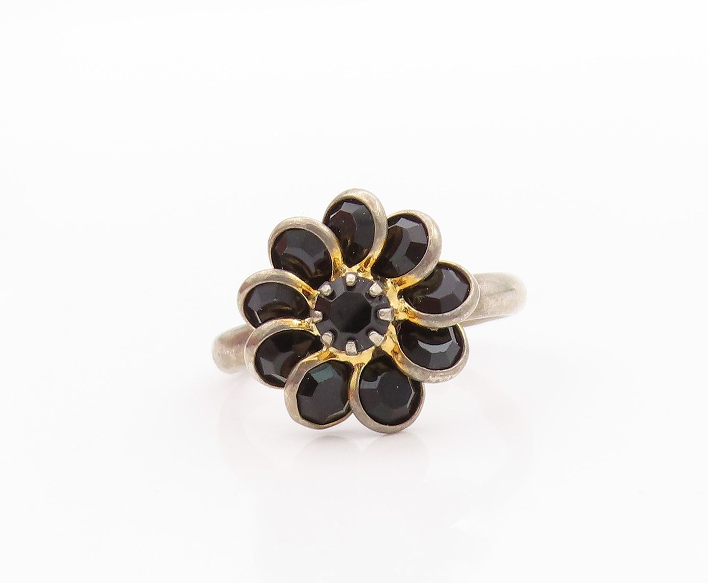 925 Sterling Silver Vintage Ring Designer Cutout Spinel Flower  Sz 7  RG32453