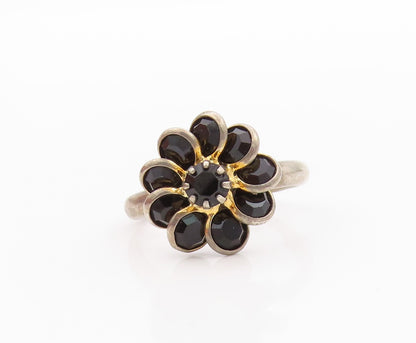 925 Sterling Silver Vintage Ring Designer Cutout Spinel Flower  Sz 7  RG32453
