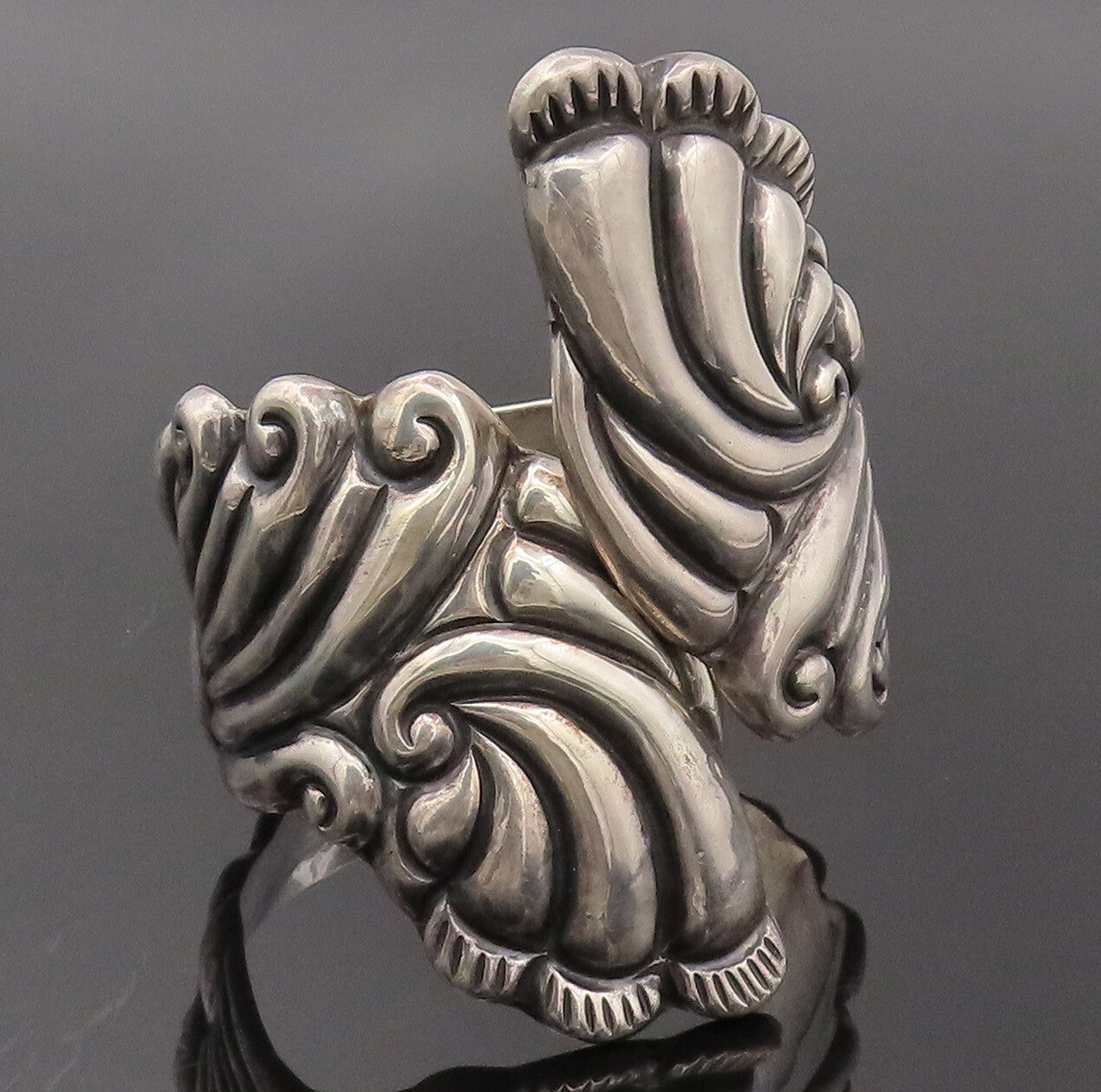 TAXCO MEXICO 925 Sterling Silver Vintage Swirly Puffy Art Carved Bracelet BT9892