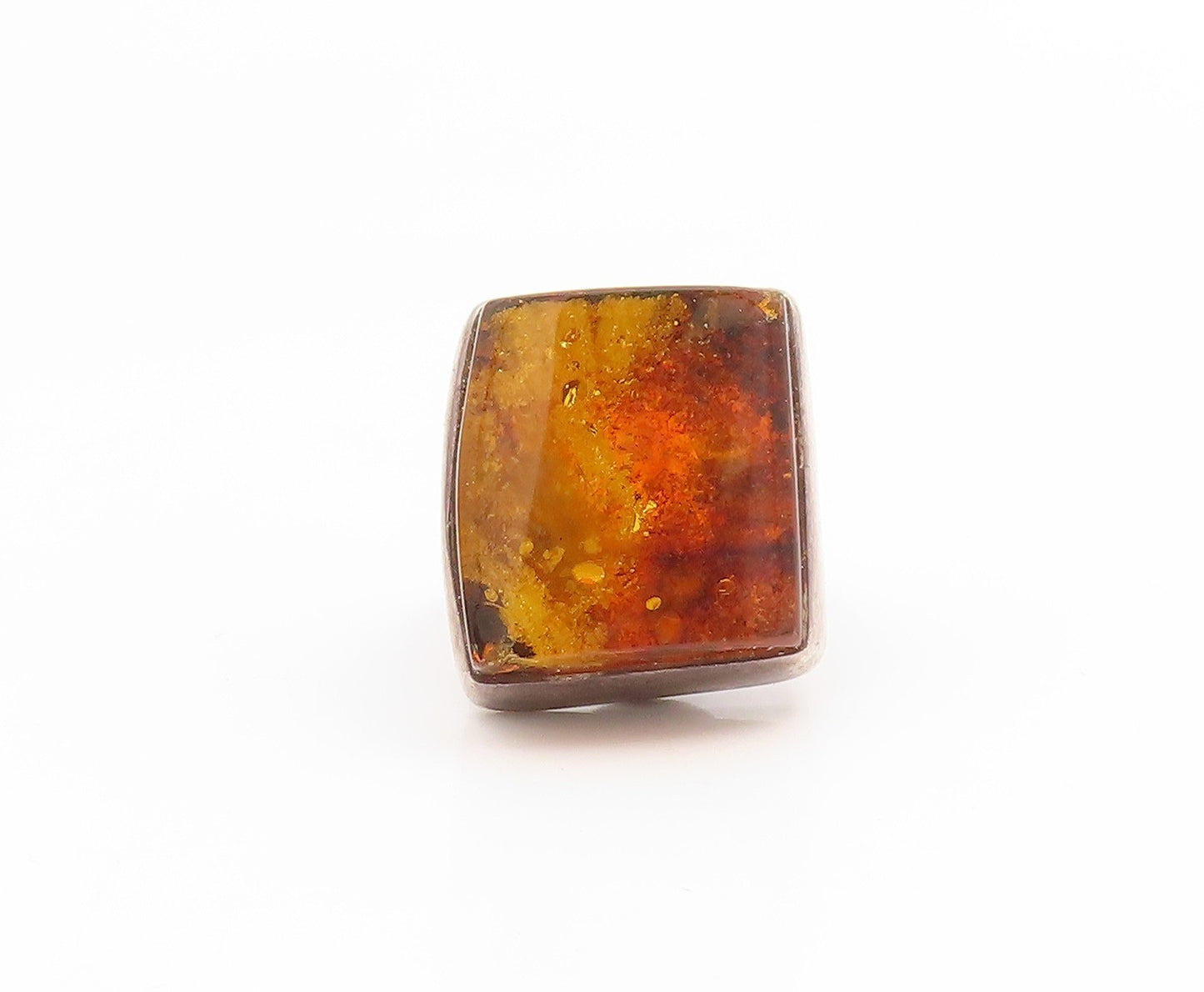 925 Sterling Silver Vintage Ring Amber Geometric Square Band  Sz 7.5  RG35265