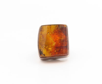 925 Sterling Silver Vintage Ring Amber Geometric Square Band  Sz 7.5  RG35265