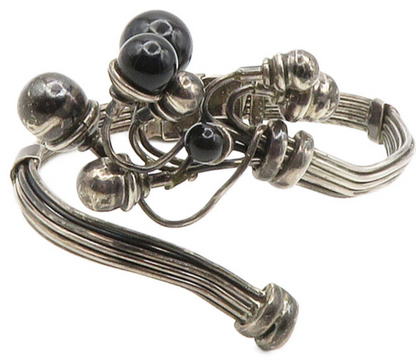 925 Sterling Silver  Vintage Black Onyx Modernist Bypass Cuff Bracelet  BT5950