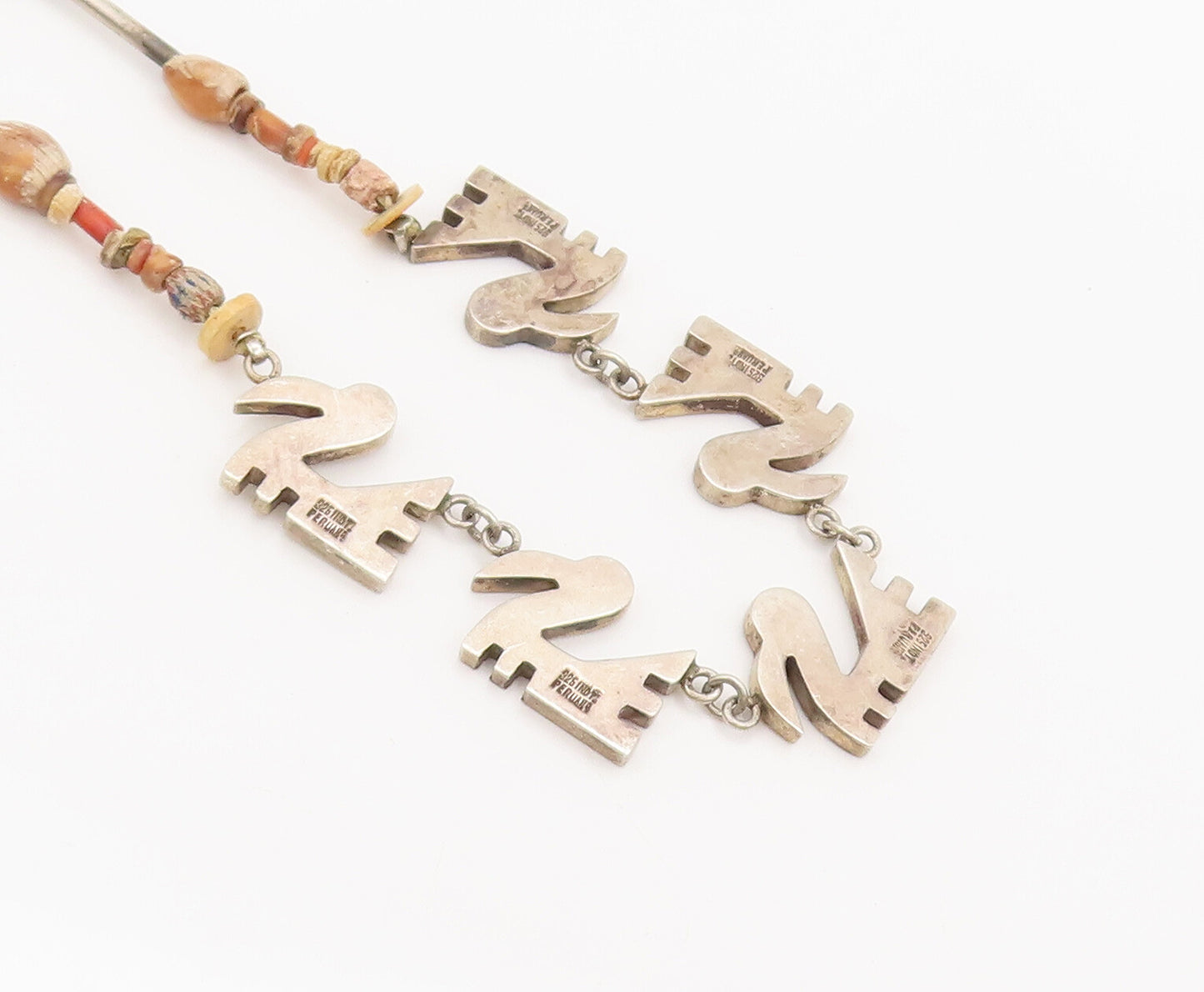 925 Sterling Silver  Vintage Wooden Beaded & Swimming Swans Necklace  NE4033