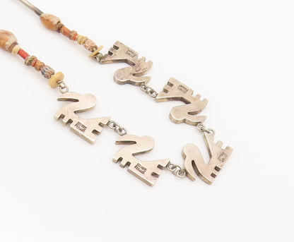 925 Sterling Silver  Vintage Wooden Beaded & Swimming Swans Necklace  NE4033