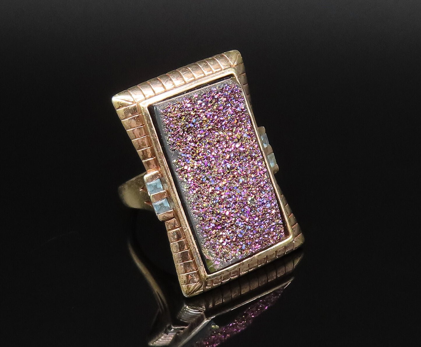 925 Sterling Silver  Vintage Purple Drusy Quartz Statement Ring Sz 7  RG25797