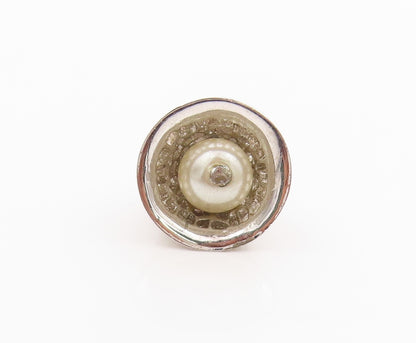 925 Sterling Silver Vintage Pendant Pearl In Filigree Judy Bell Jingles  PT24958