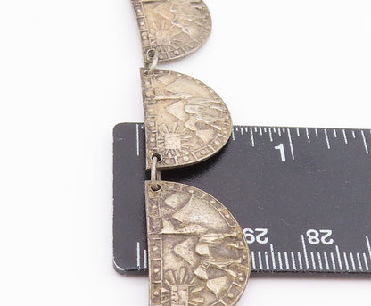 925 Sterling Silver Vintage Necklace PERU Llama & Sun Motif Panel Link  NE4873