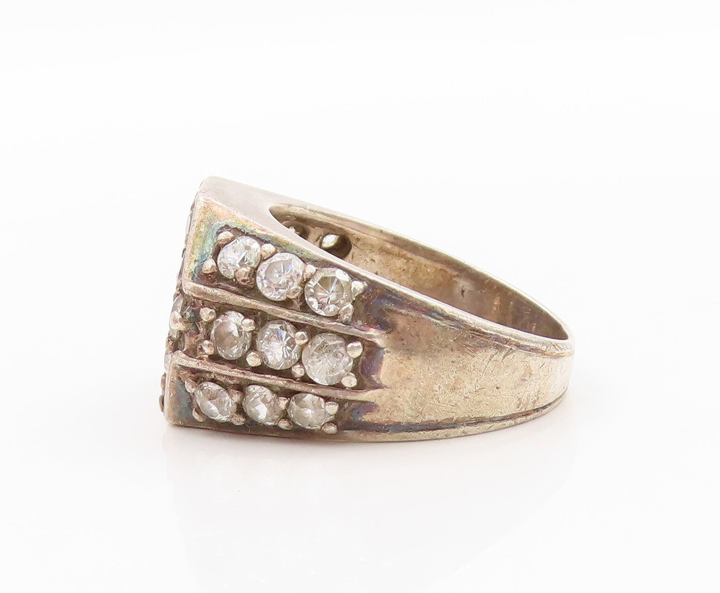 925 Sterling Silver Vintage Ring Solid Designer CZ Inlay  Sz 11  RG31815