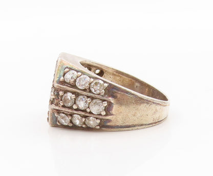 925 Sterling Silver Vintage Ring Solid Designer CZ Inlay  Sz 11  RG31815