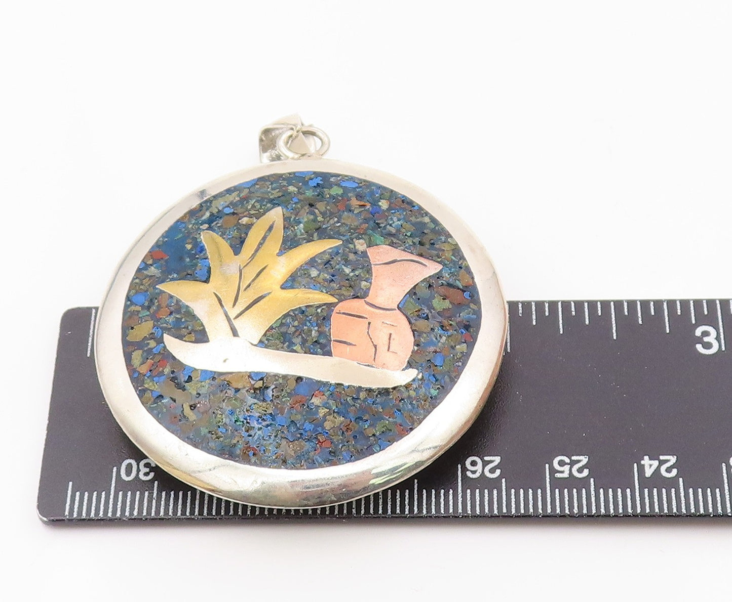 MEXICO 925 Silver  Vintage Crushed Jasper & Lapis Lazuli Sea Pendant  PT20265