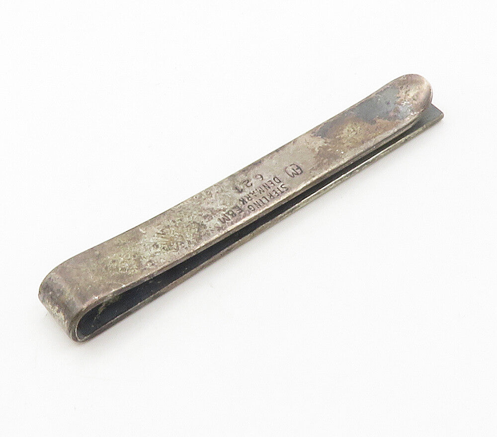 E&M DENMARK 925 Sterling Silver  Vintage Dark Tone Etched Tie Clip  TR2115