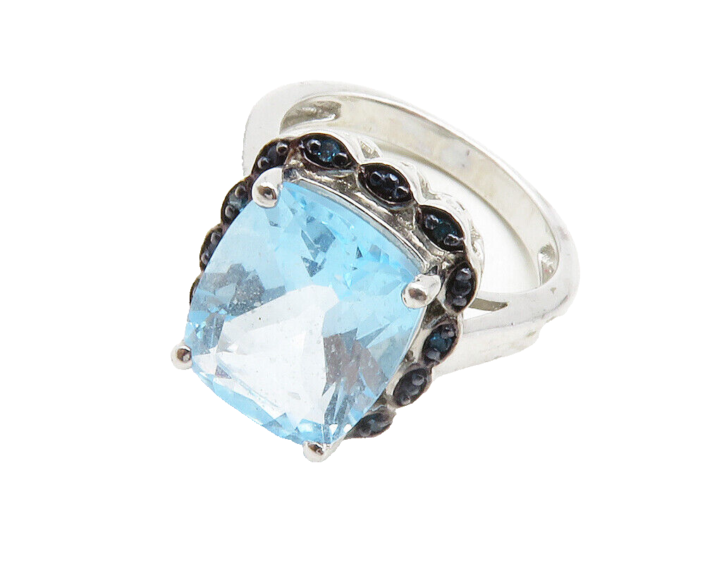 925 Sterling Silver  Topaz & Genuine Diamonds Cocktail Ring Sz 6.5  RG12499