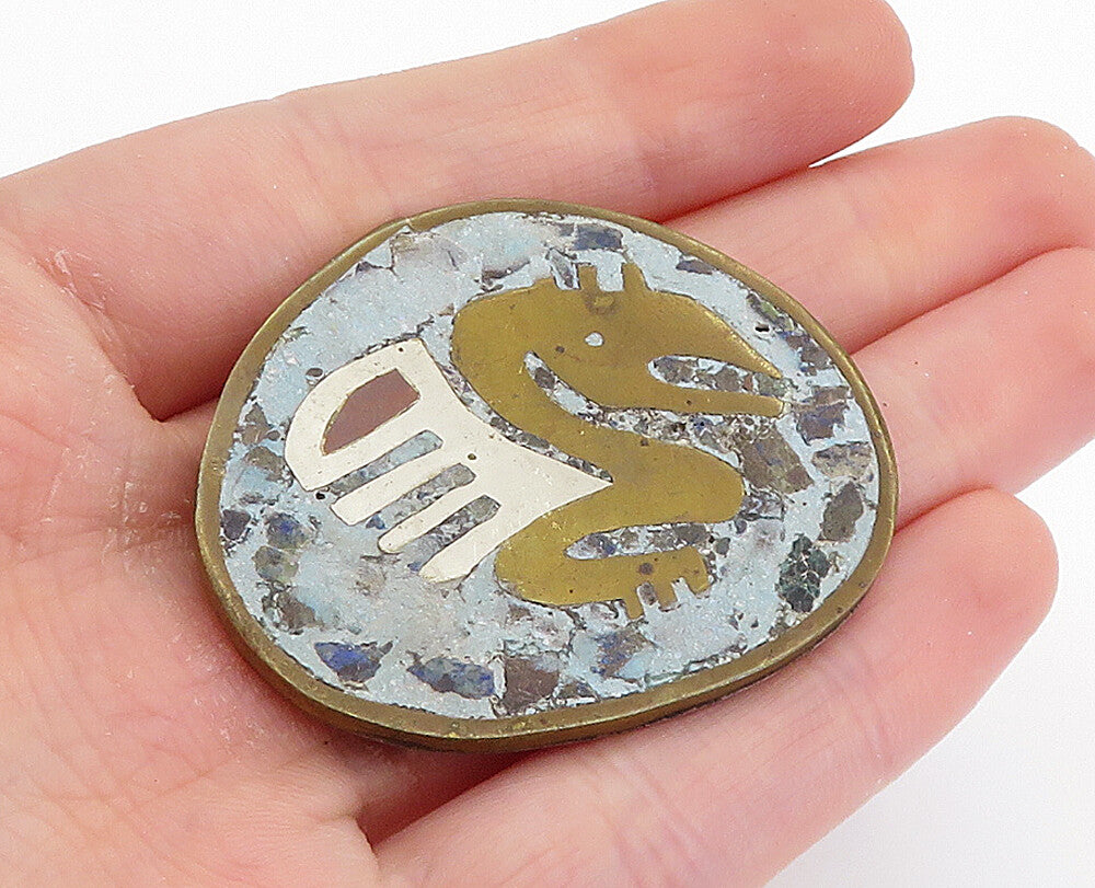 USV MEXICO 925 Silver  Vintage Turquoise Two Tone Pattern Brooch Pin  BP2819