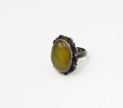 925 Sterling Silver  Vintage Bezel Set Jasper Solitaire Ring Sz 7.5  RG3051
