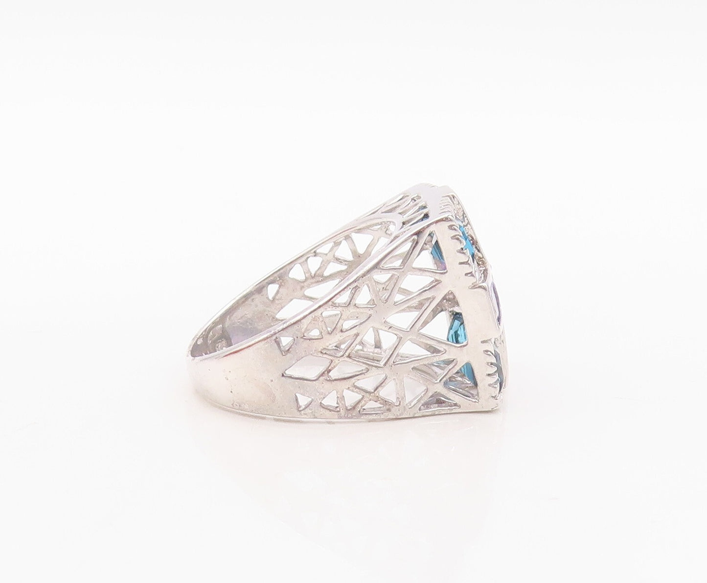 925 Sterling Silver Vintage Ring Square Cut Purple & Blue CZ  Sz 7.5  RG29952