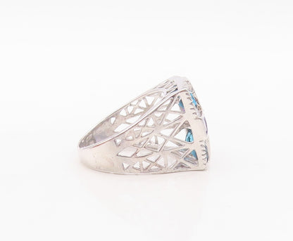925 Sterling Silver Vintage Ring Square Cut Purple & Blue CZ  Sz 7.5  RG29952