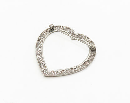 925 Sterling Silver  Vintage Swirl Vine Open Love Heart Brooch Pin  BP7207