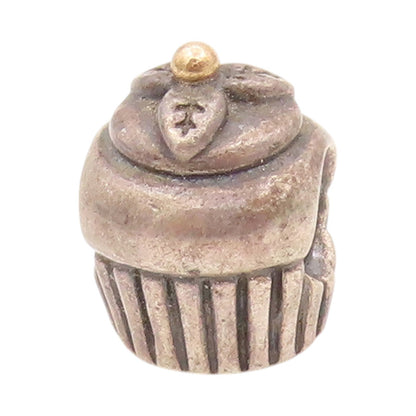925 Sterling Silver Vintage Pendant PANDORA Dark Tone Cupcake Charm  PT23947