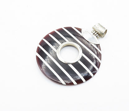 925 Sterling Silver  Brown Agate Striped Open Circle Drop Pendant  PT6093