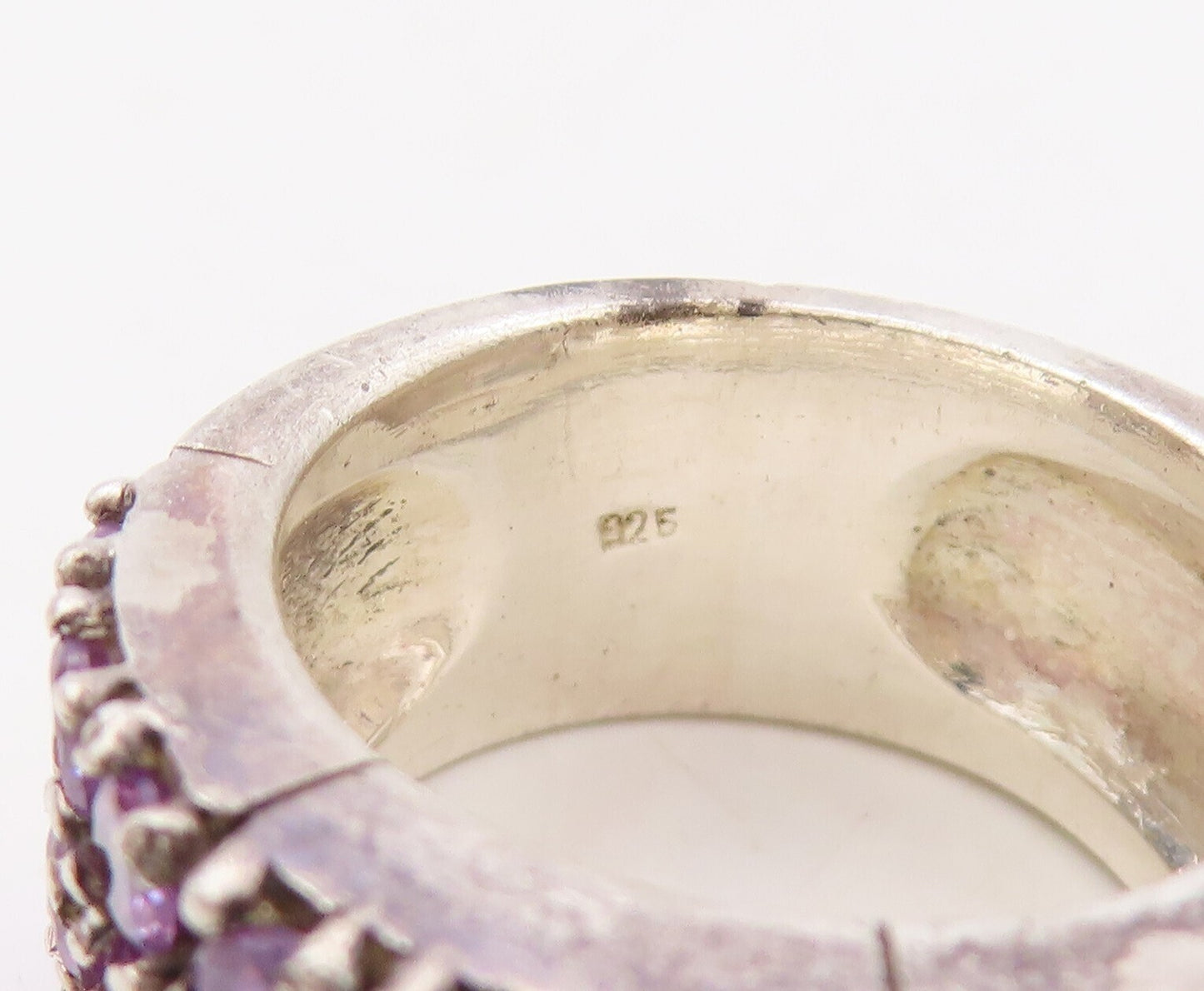 925 Sterling Silver Vintage Ring Solid Round Cut Amethyst Bands  Sz 7  RG31093