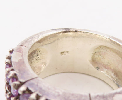 925 Sterling Silver Vintage Ring Solid Round Cut Amethyst Bands  Sz 7  RG31093