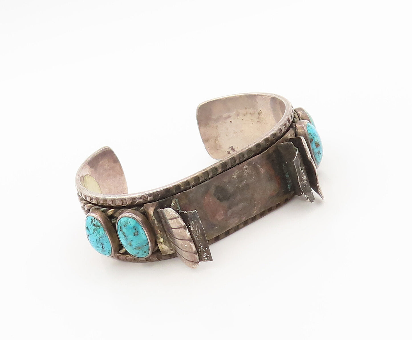 NAVAJO ZUNI 925 Silver  Vintage Antique Heavy Turquoise Cuff Watch  TR3646