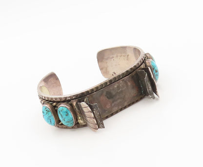 NAVAJO ZUNI 925 Silver  Vintage Antique Heavy Turquoise Cuff Watch  TR3646