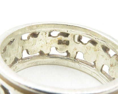 925 Sterling Silver  Vintage Flower Motif Round Band Ring Sz 8.5  RG11939