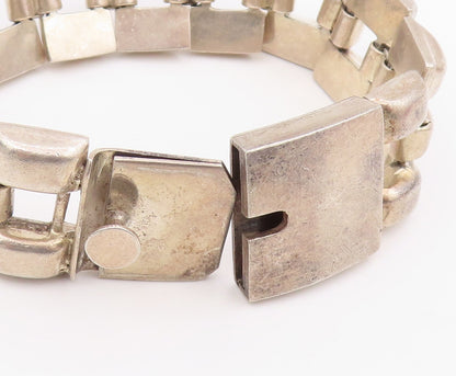 925 Sterling Silver Vintage Bracelet MEXICO Modernist Wide Panel Link  BT11614