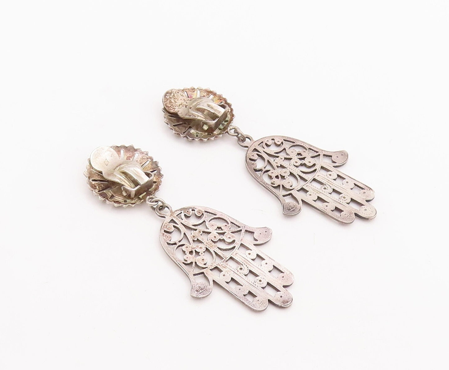 925 Sterling Silver Vintage Earrings MIDDLE EAST Swirly Cutout Hamsa  EG13130