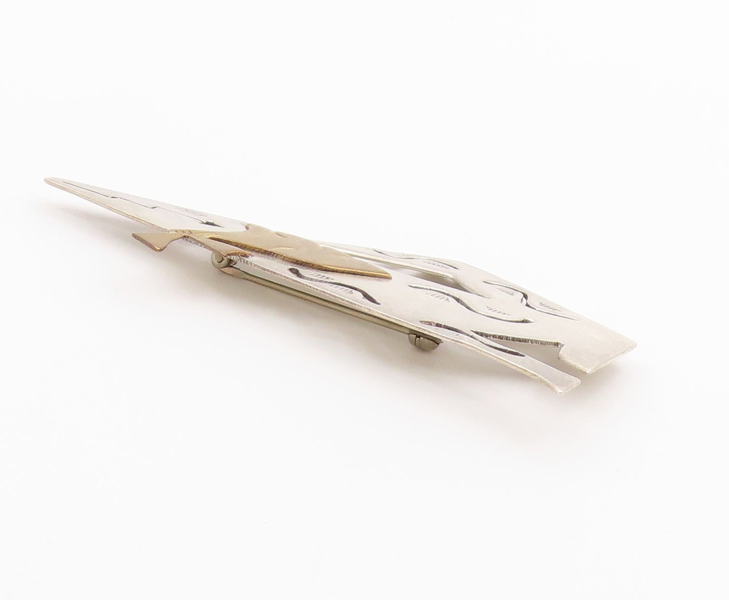 SOUTHWESTERN 925 Sterling Silver Vintage Two Tone Howling Wolf Brooch Pin BP8309