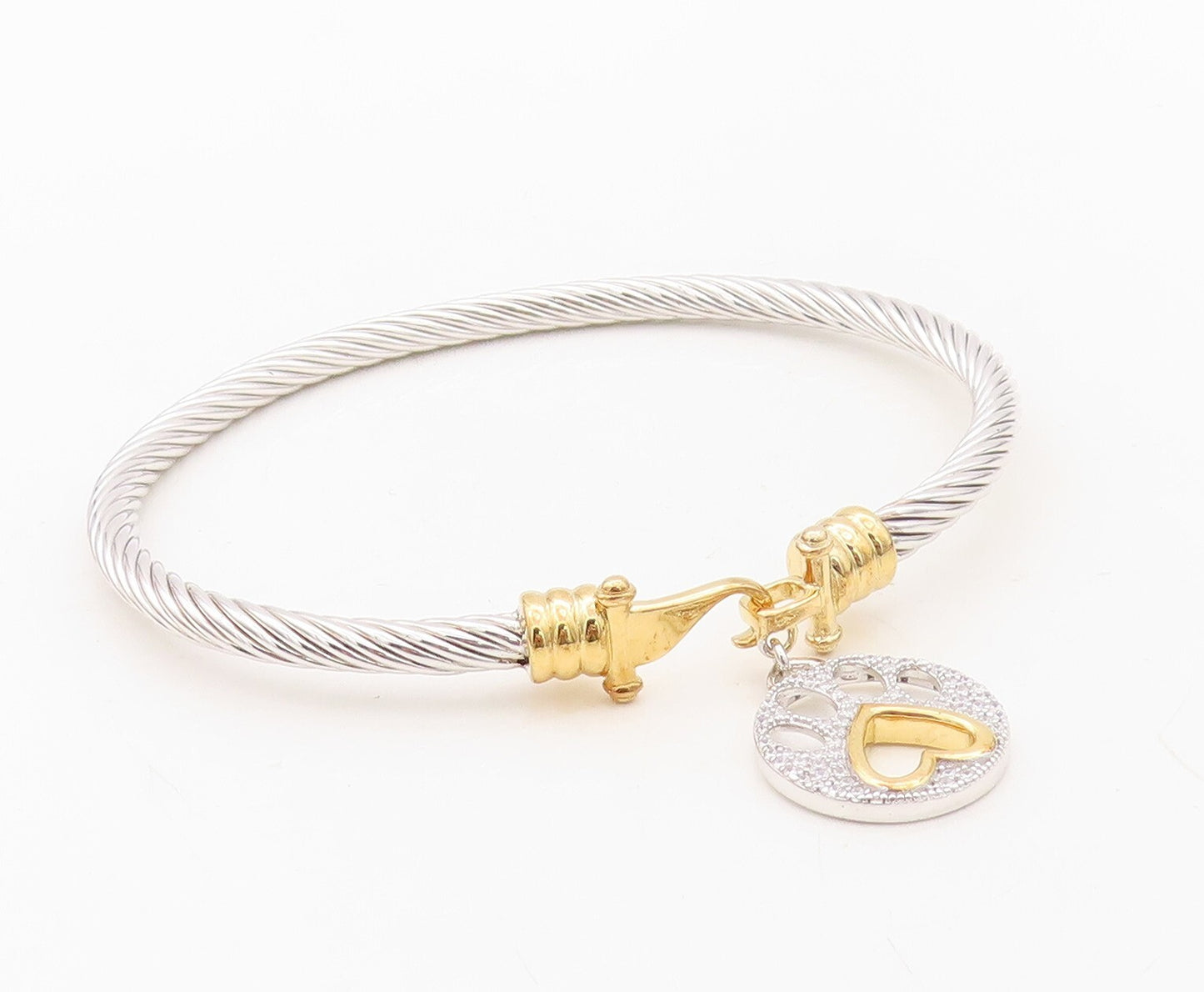 925 Sterling Silver Vintage Bracelet Roped Dangling Paw Carved  Charm  BT10708