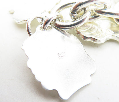 925 Sterling Silver  Shiny Etched Women's Head Charm Chain Bracelet  BT3912