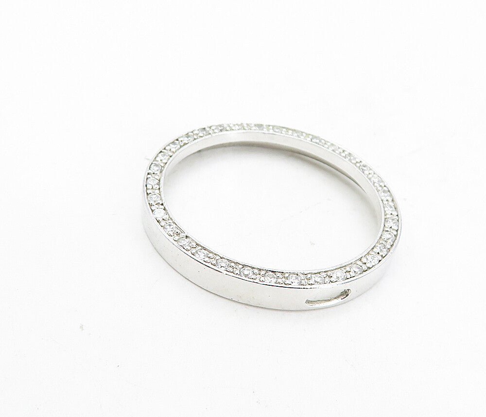 925 Sterling Silver  Shiny White Topaz Open Circle Slide Pendant  PT6341