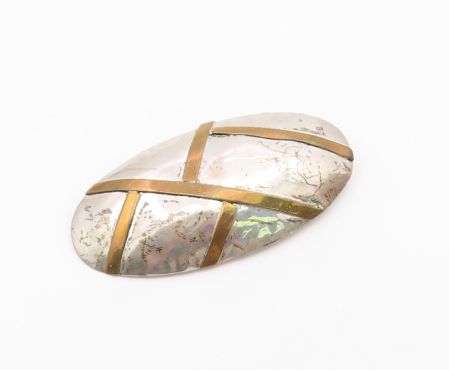 LOUIS BOOTH 925 Sterling Silver  Vintage Shiny 2 Tone Dome Brooch Pin  BP5286