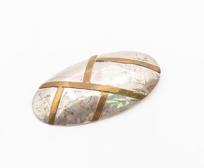 LOUIS BOOTH 925 Sterling Silver  Vintage Shiny 2 Tone Dome Brooch Pin  BP5286