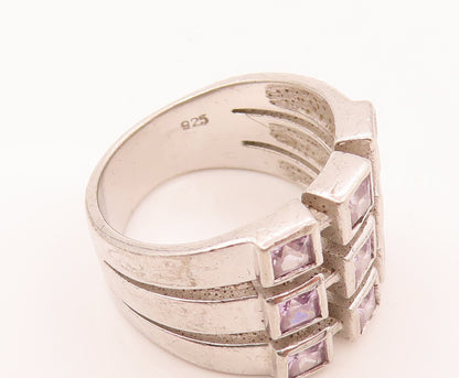 925 Sterling Silver  Vintage 9 Princess Cut CZ Chessboard Ring Sz 6  RG26579