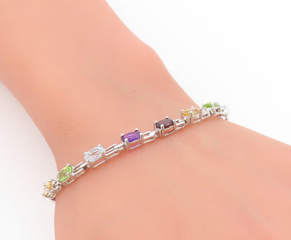 925 Sterling Silver Vintage Bracelet Multi Gemstone Elegant Tennis Link  BT11747