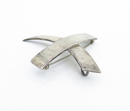 MEXICO 925 Sterling Silver  Vintage Dark Tone Smooth Cross Brooch Pin  BP1438