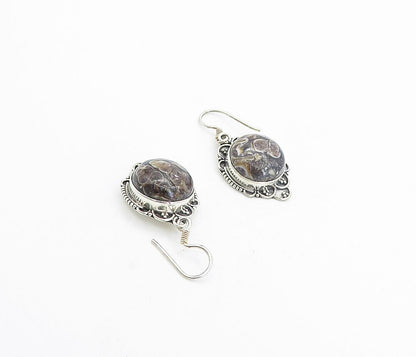 925 Sterling Silver  Vintage Cabochon Cut Spotted Jasper Drop Earrings  EG3345