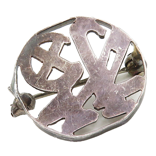 925 Sterling Silver  Vintage Dark Tone Chinese Character Brooch Pin  BP7663