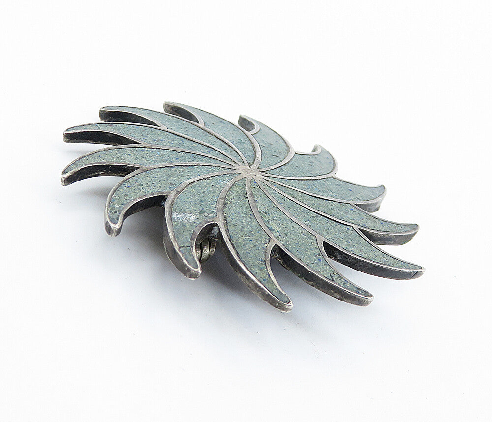 A. GARCIA MEXICO 925 Silver  Vintage Inlaid Jasper Floral Brooch Pin  BP2821