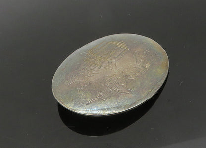 925 Sterling Silver  Vintage Etched Dancer & Temple Oval Brooch Pin  BP8456
