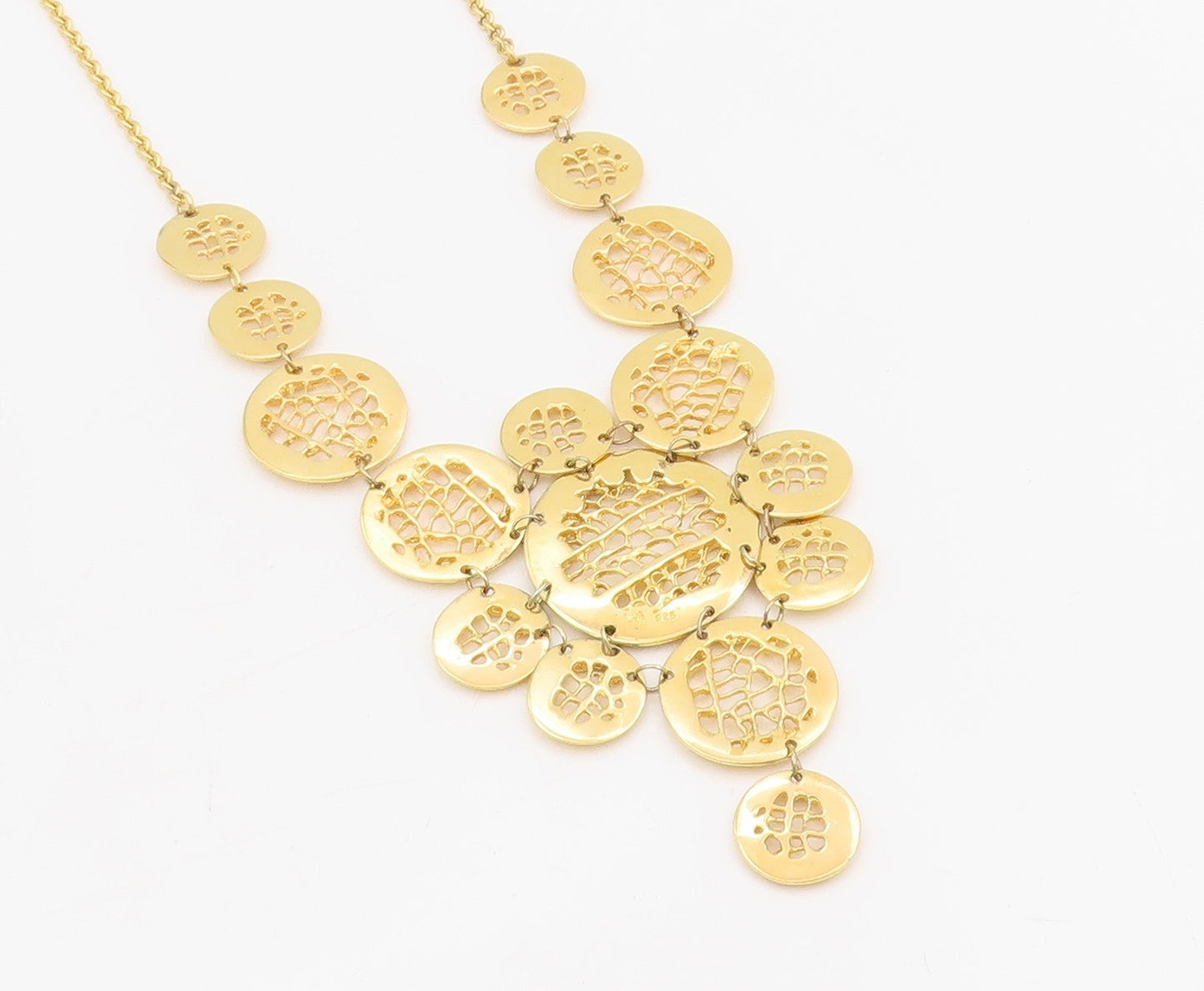 925 Sterling Silver Vintage Necklace Gold Plated Intricate Weave Circles  NE4691